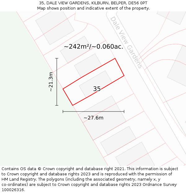 35, DALE VIEW GARDENS, KILBURN, BELPER, DE56 0PT: Plot and title map