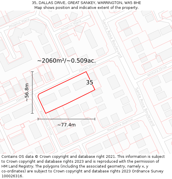 35, DALLAS DRIVE, GREAT SANKEY, WARRINGTON, WA5 8HE: Plot and title map