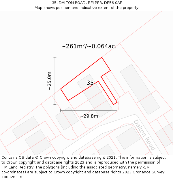 35, DALTON ROAD, BELPER, DE56 0AF: Plot and title map