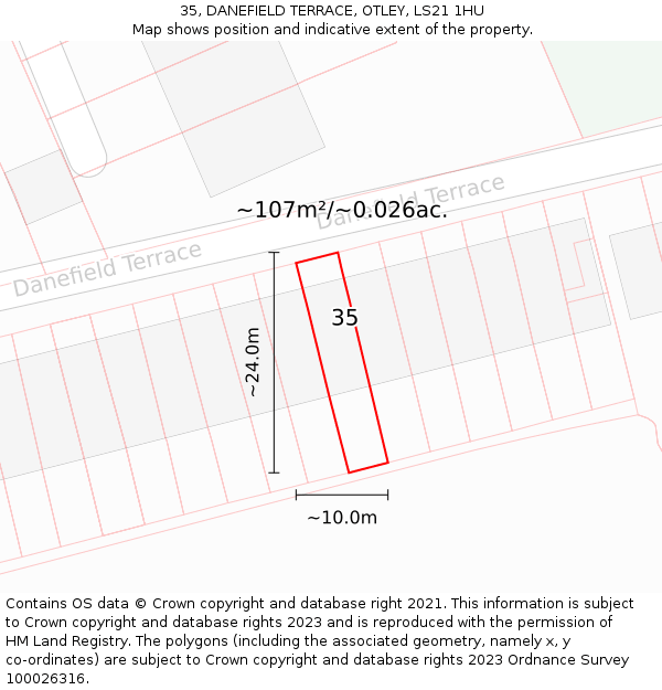 35, DANEFIELD TERRACE, OTLEY, LS21 1HU: Plot and title map