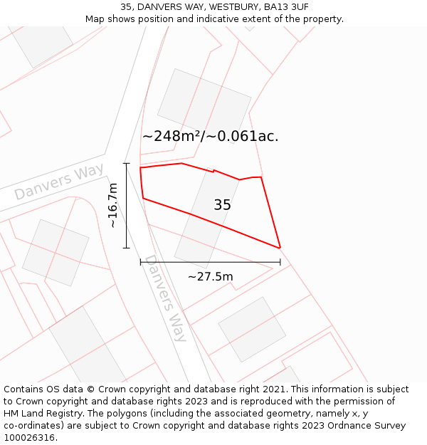 35, DANVERS WAY, WESTBURY, BA13 3UF: Plot and title map