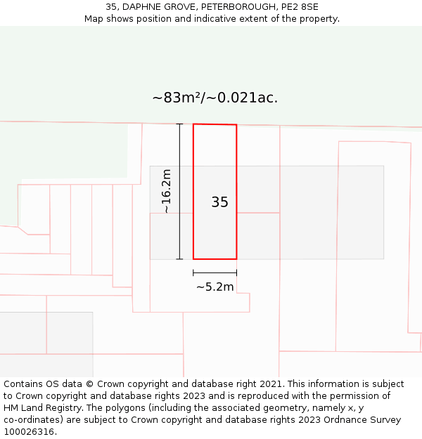 35, DAPHNE GROVE, PETERBOROUGH, PE2 8SE: Plot and title map