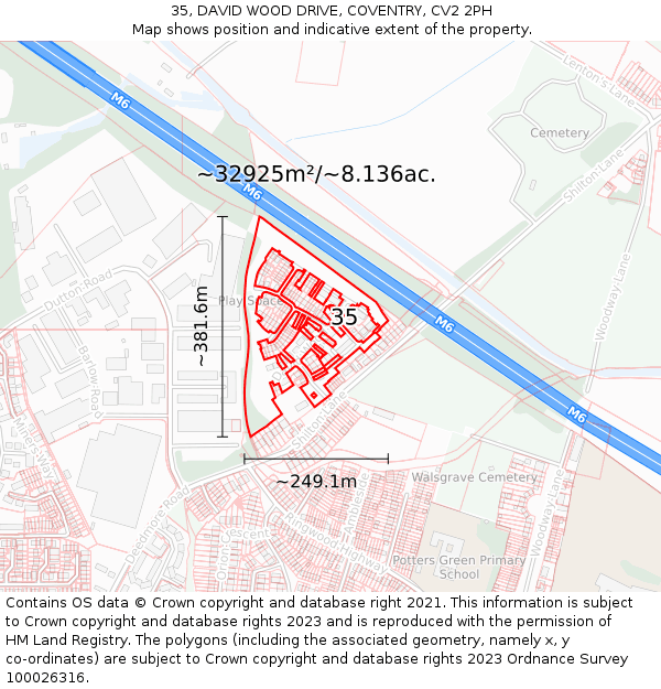 35, DAVID WOOD DRIVE, COVENTRY, CV2 2PH: Plot and title map