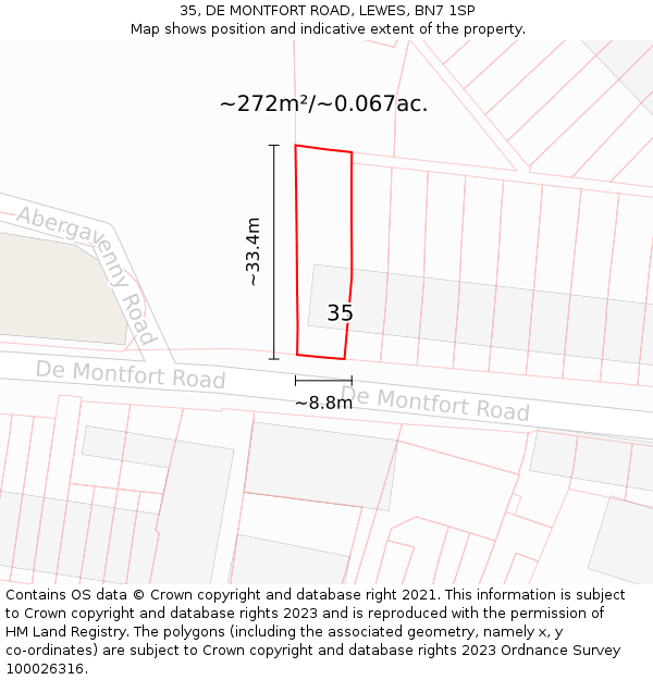 35, DE MONTFORT ROAD, LEWES, BN7 1SP: Plot and title map