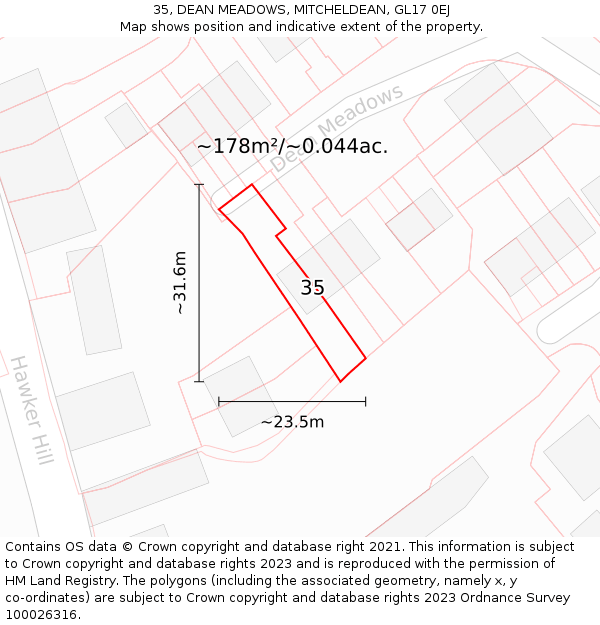 35, DEAN MEADOWS, MITCHELDEAN, GL17 0EJ: Plot and title map