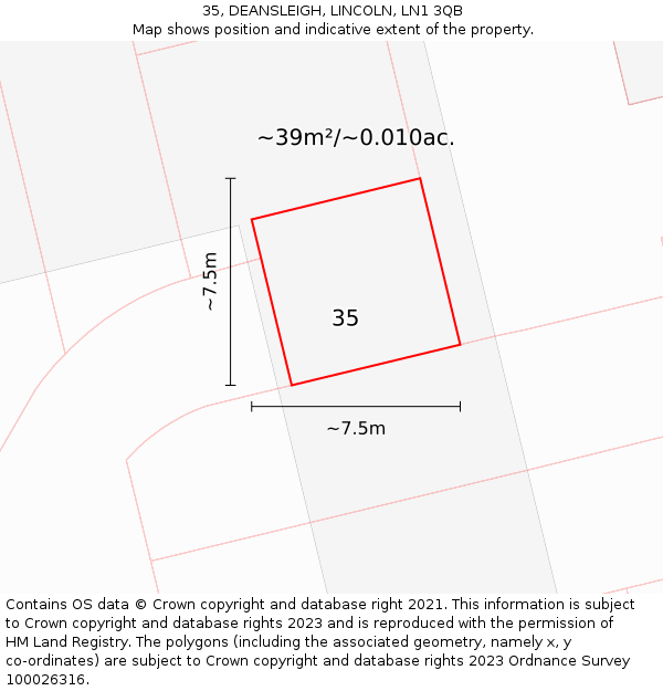 35, DEANSLEIGH, LINCOLN, LN1 3QB: Plot and title map