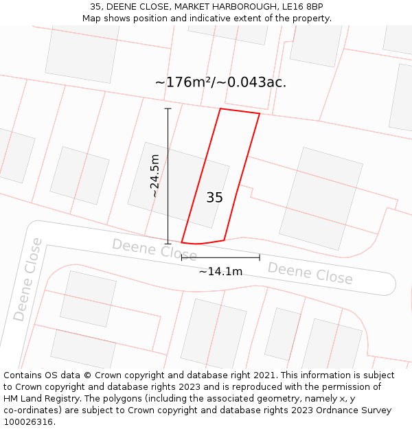35, DEENE CLOSE, MARKET HARBOROUGH, LE16 8BP: Plot and title map