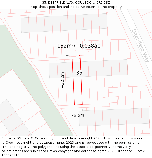 35, DEEPFIELD WAY, COULSDON, CR5 2SZ: Plot and title map