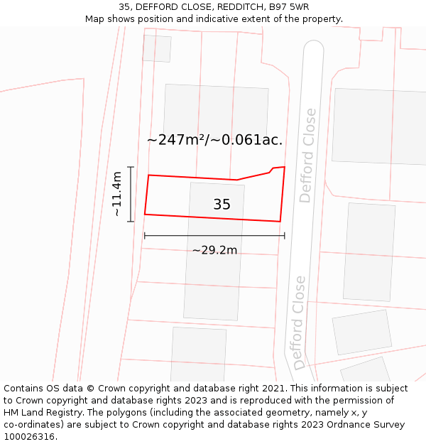 35, DEFFORD CLOSE, REDDITCH, B97 5WR: Plot and title map