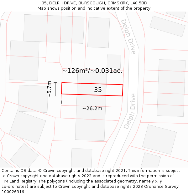 35, DELPH DRIVE, BURSCOUGH, ORMSKIRK, L40 5BD: Plot and title map