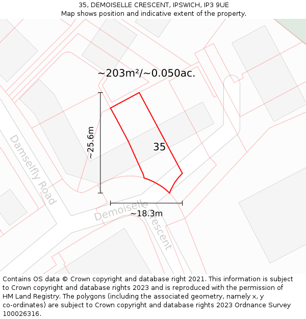 35, DEMOISELLE CRESCENT, IPSWICH, IP3 9UE: Plot and title map