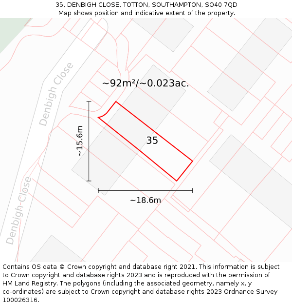35, DENBIGH CLOSE, TOTTON, SOUTHAMPTON, SO40 7QD: Plot and title map