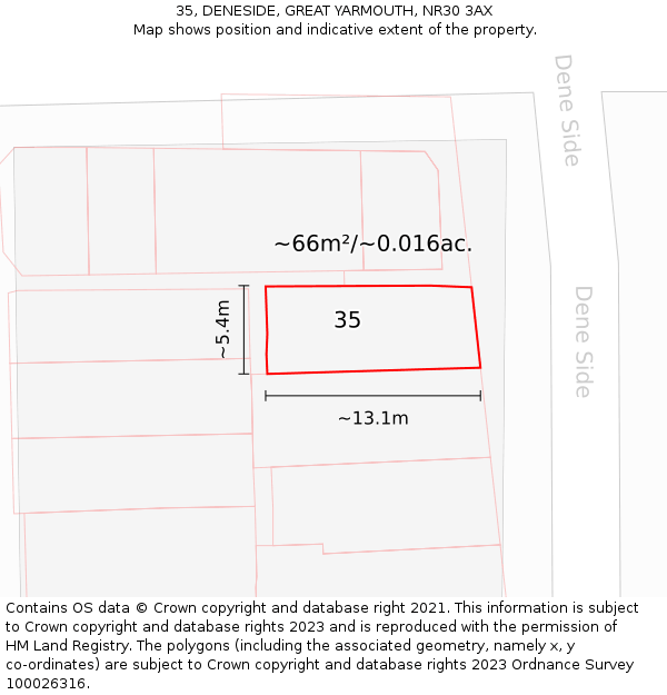 35, DENESIDE, GREAT YARMOUTH, NR30 3AX: Plot and title map