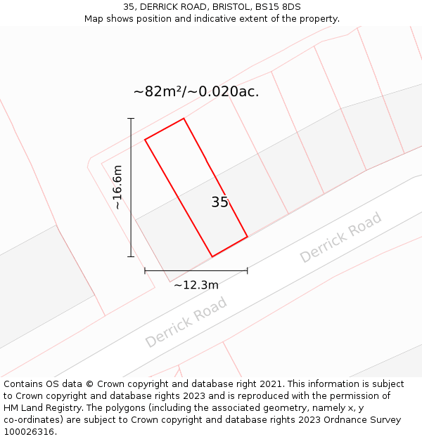 35, DERRICK ROAD, BRISTOL, BS15 8DS: Plot and title map