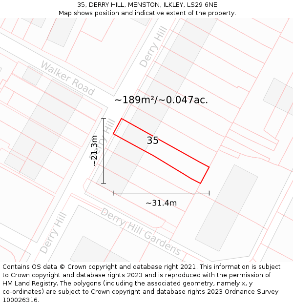 35, DERRY HILL, MENSTON, ILKLEY, LS29 6NE: Plot and title map