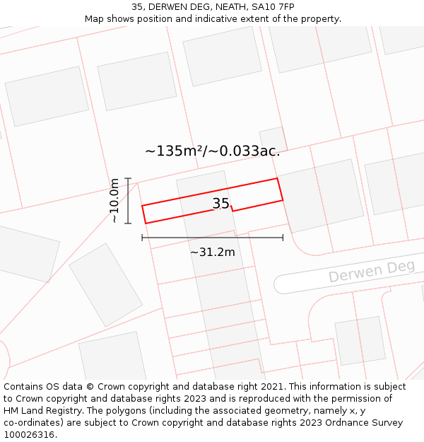 35, DERWEN DEG, NEATH, SA10 7FP: Plot and title map