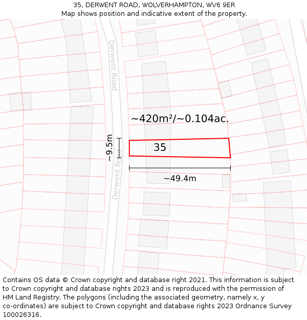 35, DERWENT ROAD, WOLVERHAMPTON, WV6 9ER: Plot and title map