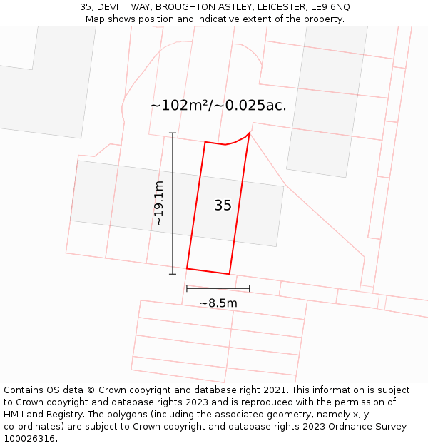 35, DEVITT WAY, BROUGHTON ASTLEY, LEICESTER, LE9 6NQ: Plot and title map