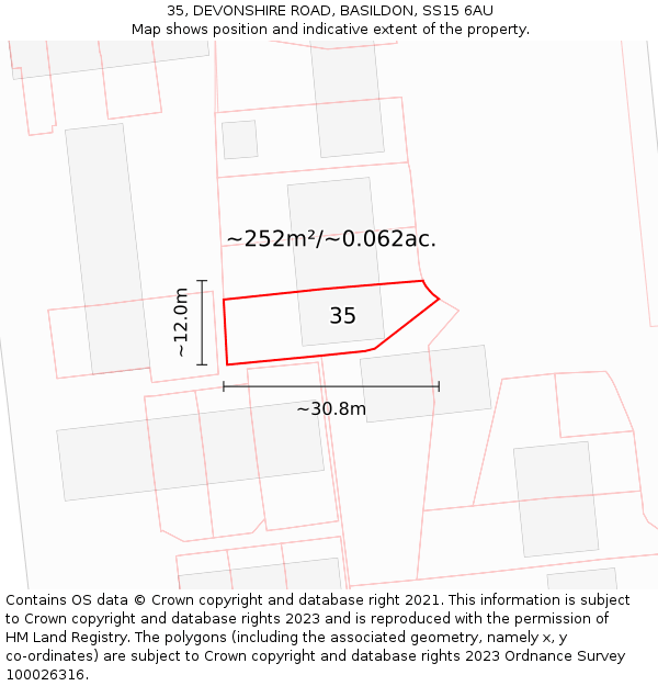 35, DEVONSHIRE ROAD, BASILDON, SS15 6AU: Plot and title map