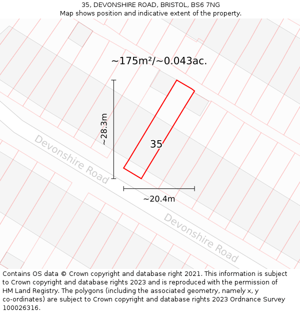 35, DEVONSHIRE ROAD, BRISTOL, BS6 7NG: Plot and title map