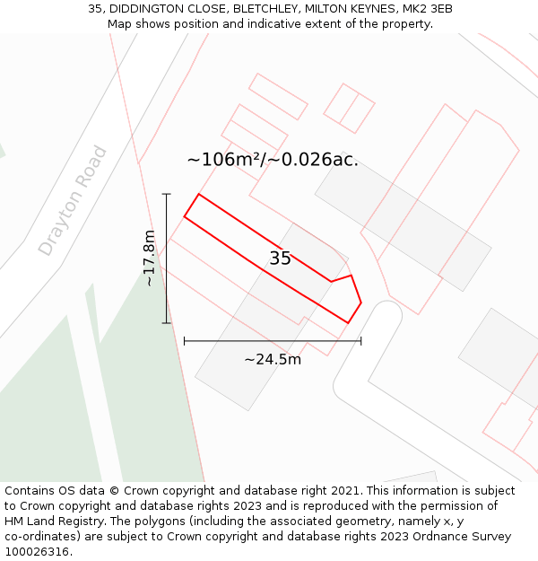 35, DIDDINGTON CLOSE, BLETCHLEY, MILTON KEYNES, MK2 3EB: Plot and title map