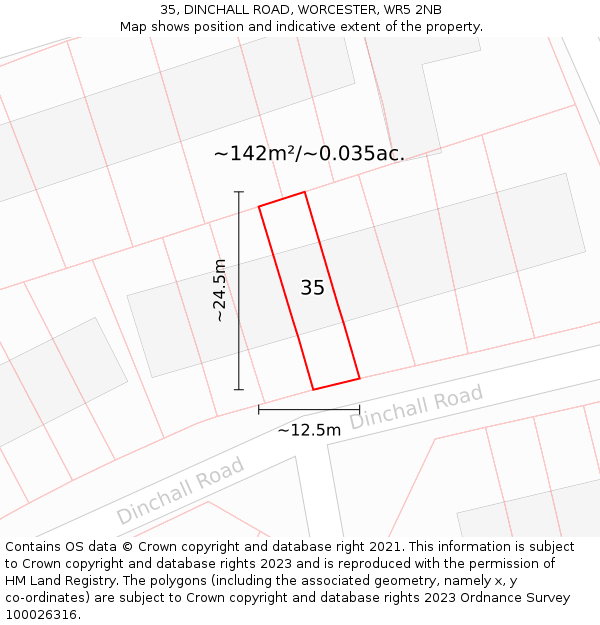 35, DINCHALL ROAD, WORCESTER, WR5 2NB: Plot and title map