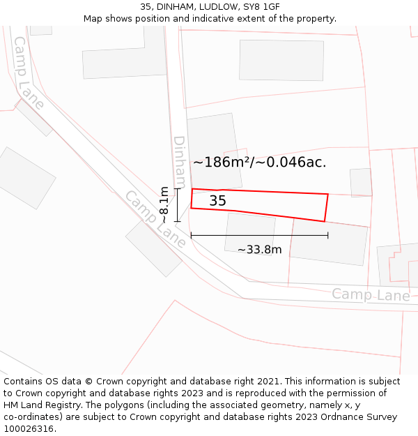 35, DINHAM, LUDLOW, SY8 1GF: Plot and title map