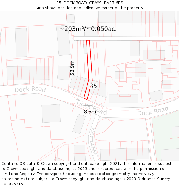35, DOCK ROAD, GRAYS, RM17 6ES: Plot and title map