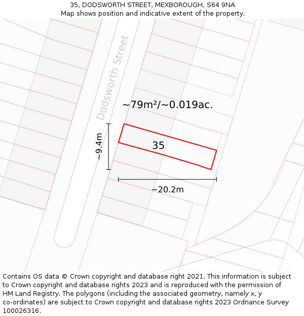 35, DODSWORTH STREET, MEXBOROUGH, S64 9NA: Plot and title map