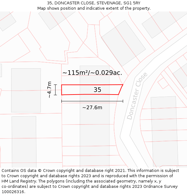 35, DONCASTER CLOSE, STEVENAGE, SG1 5RY: Plot and title map