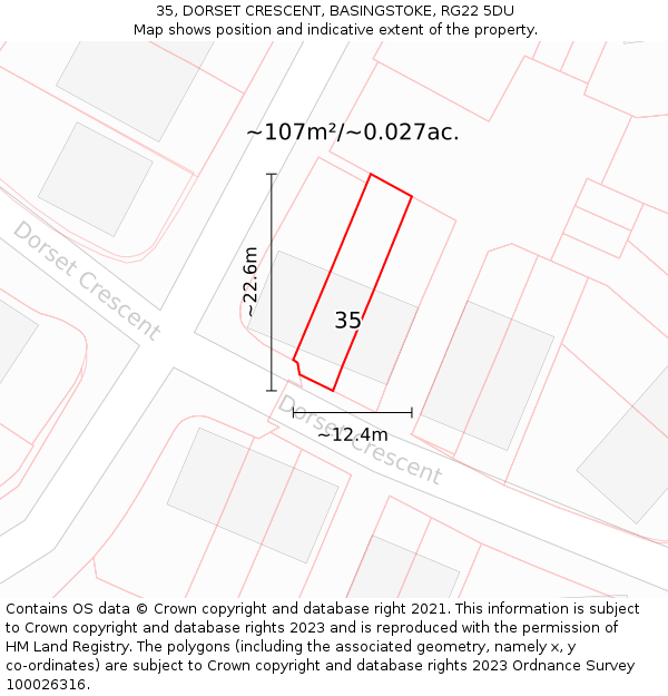 35, DORSET CRESCENT, BASINGSTOKE, RG22 5DU: Plot and title map