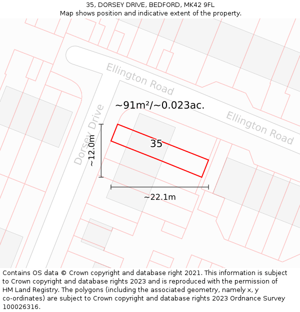 35, DORSEY DRIVE, BEDFORD, MK42 9FL: Plot and title map