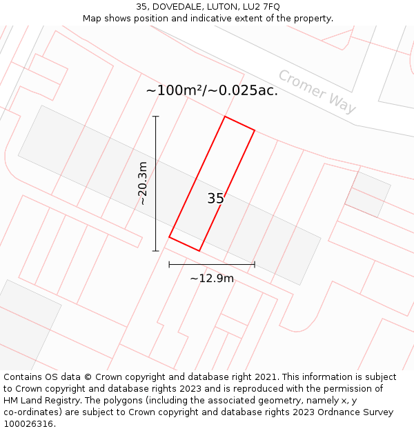 35, DOVEDALE, LUTON, LU2 7FQ: Plot and title map