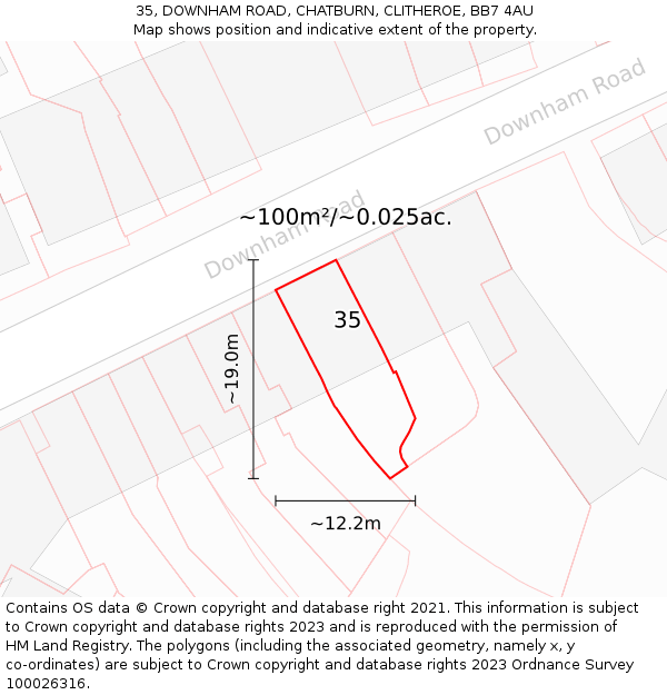 35, DOWNHAM ROAD, CHATBURN, CLITHEROE, BB7 4AU: Plot and title map