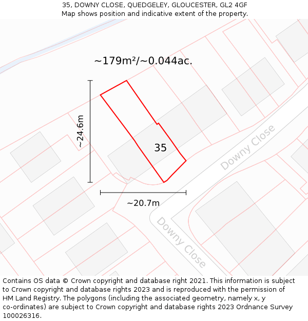 35, DOWNY CLOSE, QUEDGELEY, GLOUCESTER, GL2 4GF: Plot and title map