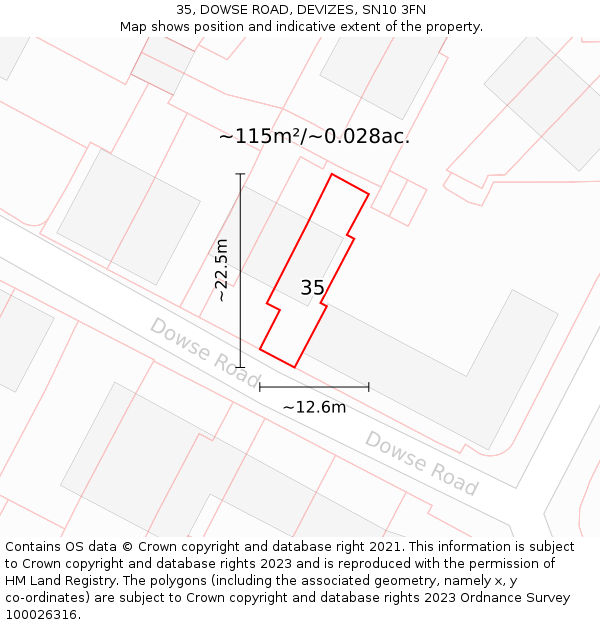 35, DOWSE ROAD, DEVIZES, SN10 3FN: Plot and title map
