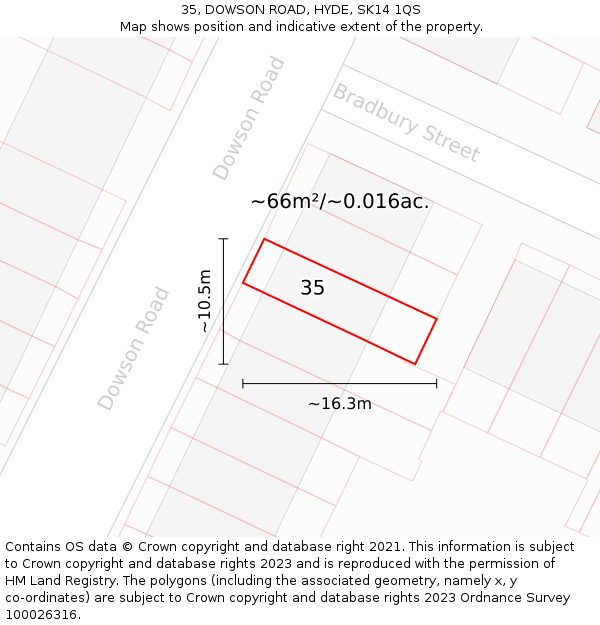 35, DOWSON ROAD, HYDE, SK14 1QS: Plot and title map