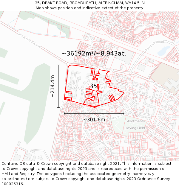 35, DRAKE ROAD, BROADHEATH, ALTRINCHAM, WA14 5LN: Plot and title map