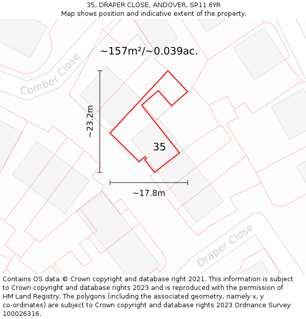 35, DRAPER CLOSE, ANDOVER, SP11 6YR: Plot and title map