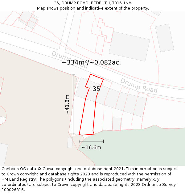 35, DRUMP ROAD, REDRUTH, TR15 1NA: Plot and title map