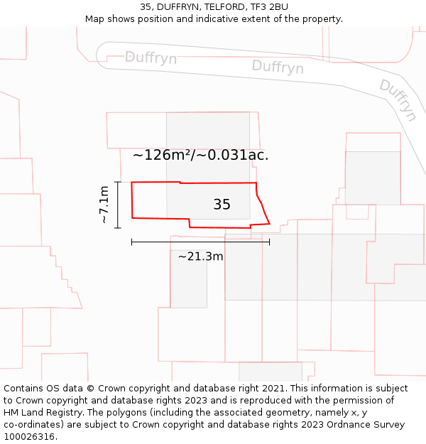 35, DUFFRYN, TELFORD, TF3 2BU: Plot and title map