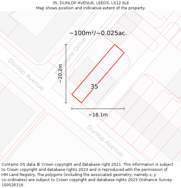 35, DUNLOP AVENUE, LEEDS, LS12 6LE: Plot and title map