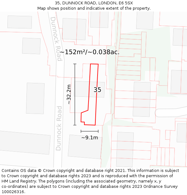35, DUNNOCK ROAD, LONDON, E6 5SX: Plot and title map