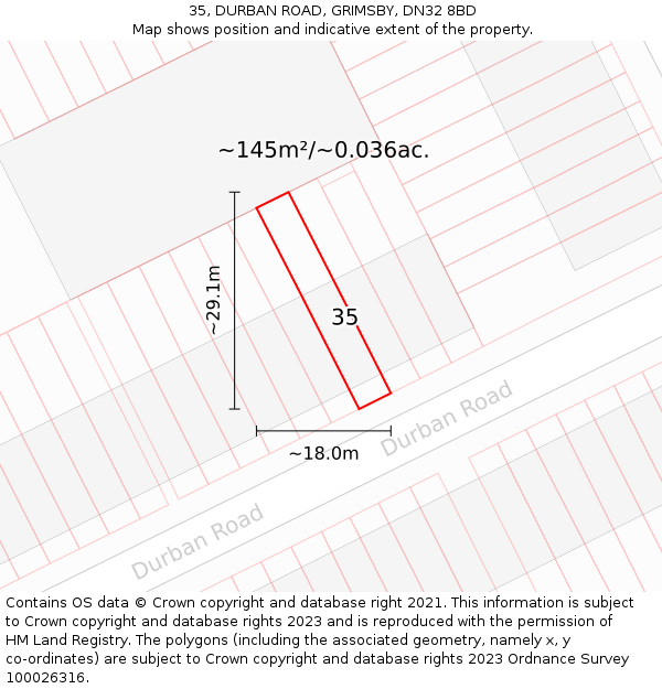 35, DURBAN ROAD, GRIMSBY, DN32 8BD: Plot and title map