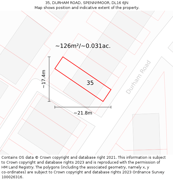 35, DURHAM ROAD, SPENNYMOOR, DL16 6JN: Plot and title map