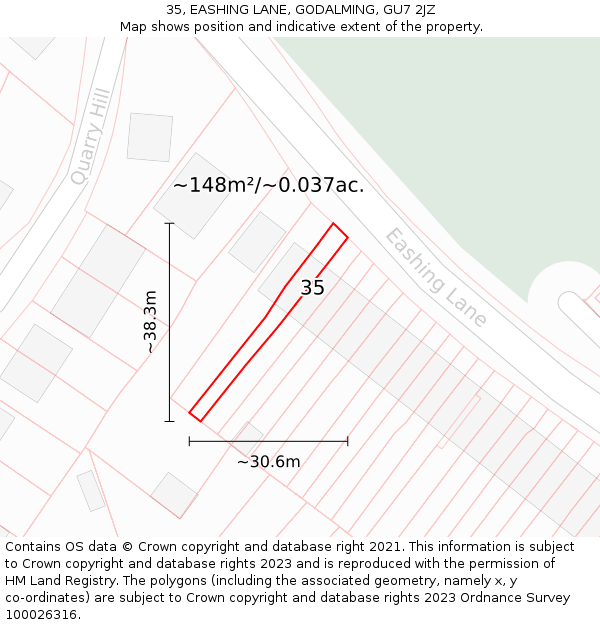 35, EASHING LANE, GODALMING, GU7 2JZ: Plot and title map