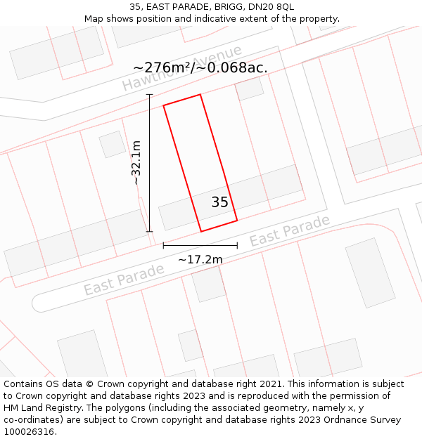 35, EAST PARADE, BRIGG, DN20 8QL: Plot and title map