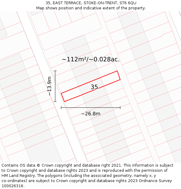 35, EAST TERRACE, STOKE-ON-TRENT, ST6 6QU: Plot and title map