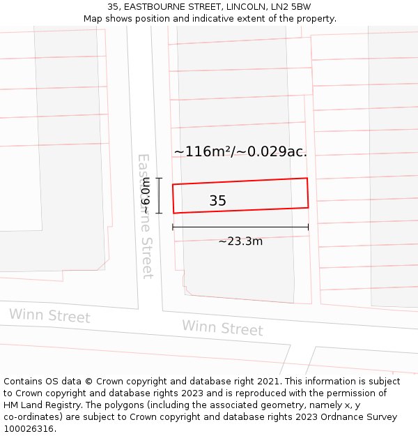 35, EASTBOURNE STREET, LINCOLN, LN2 5BW: Plot and title map