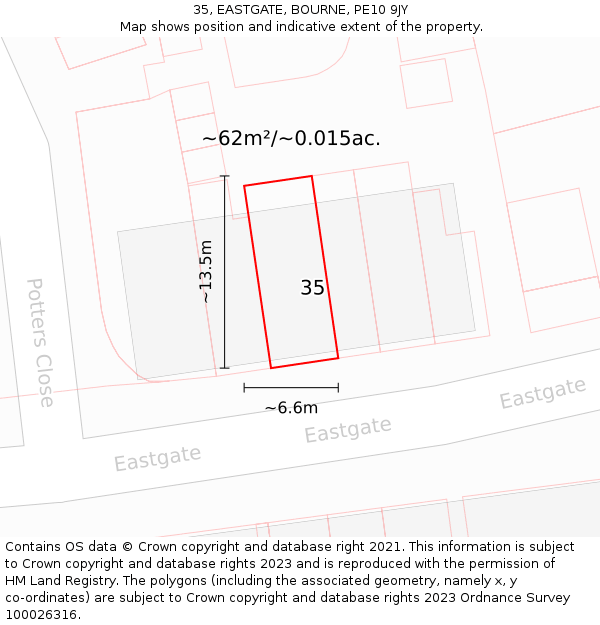 35, EASTGATE, BOURNE, PE10 9JY: Plot and title map